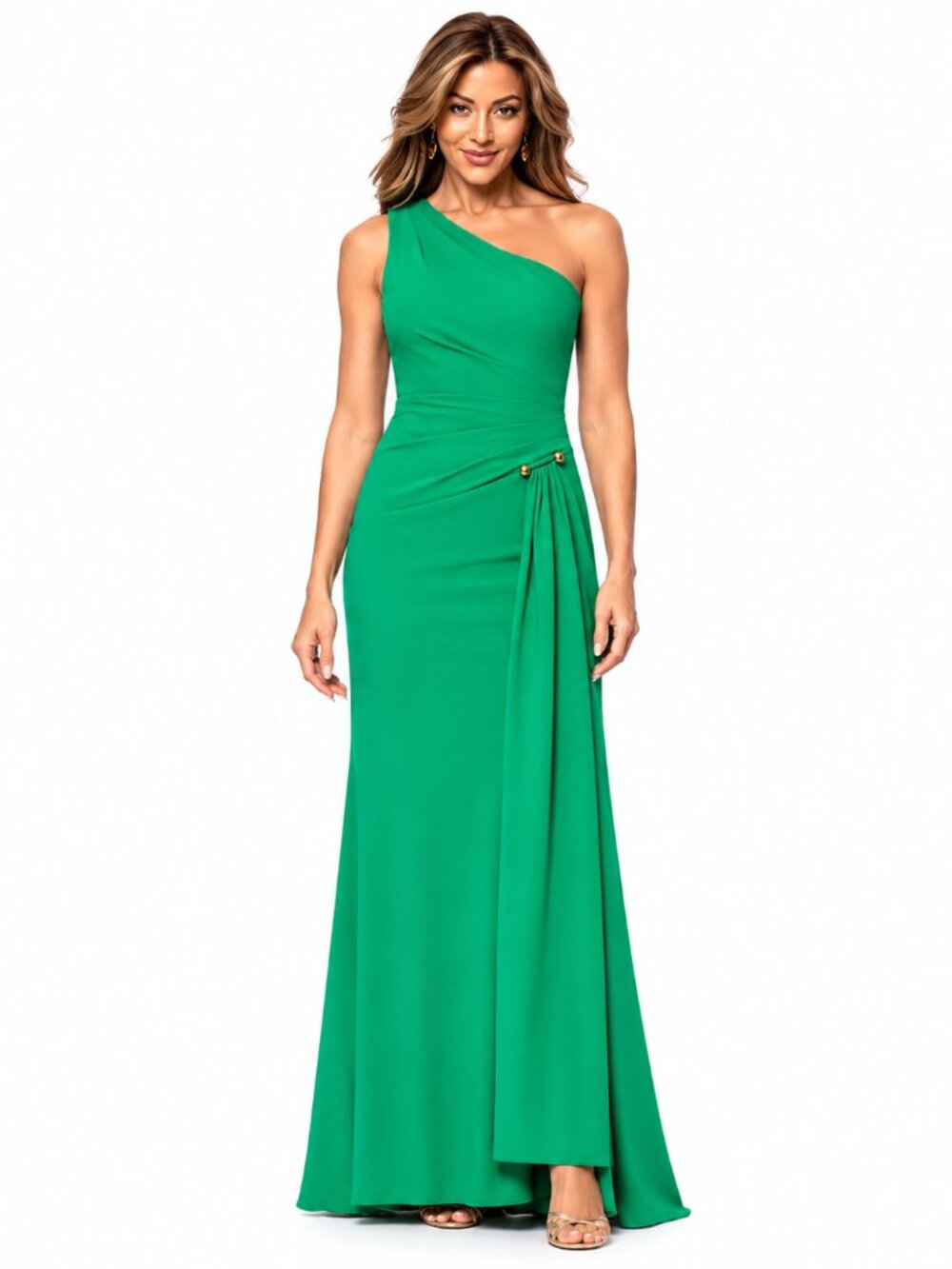 XSCAPE Emerald Green One Shoulder Draped Formal Gown Size 10 NWT - Picture 2 of 6